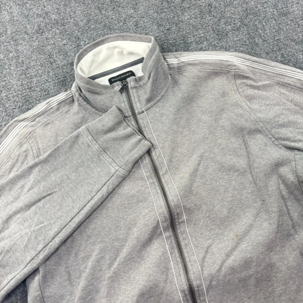 Banana Republic Track Jacket XL Gray Full Zip Striped‎ Cotton Mens